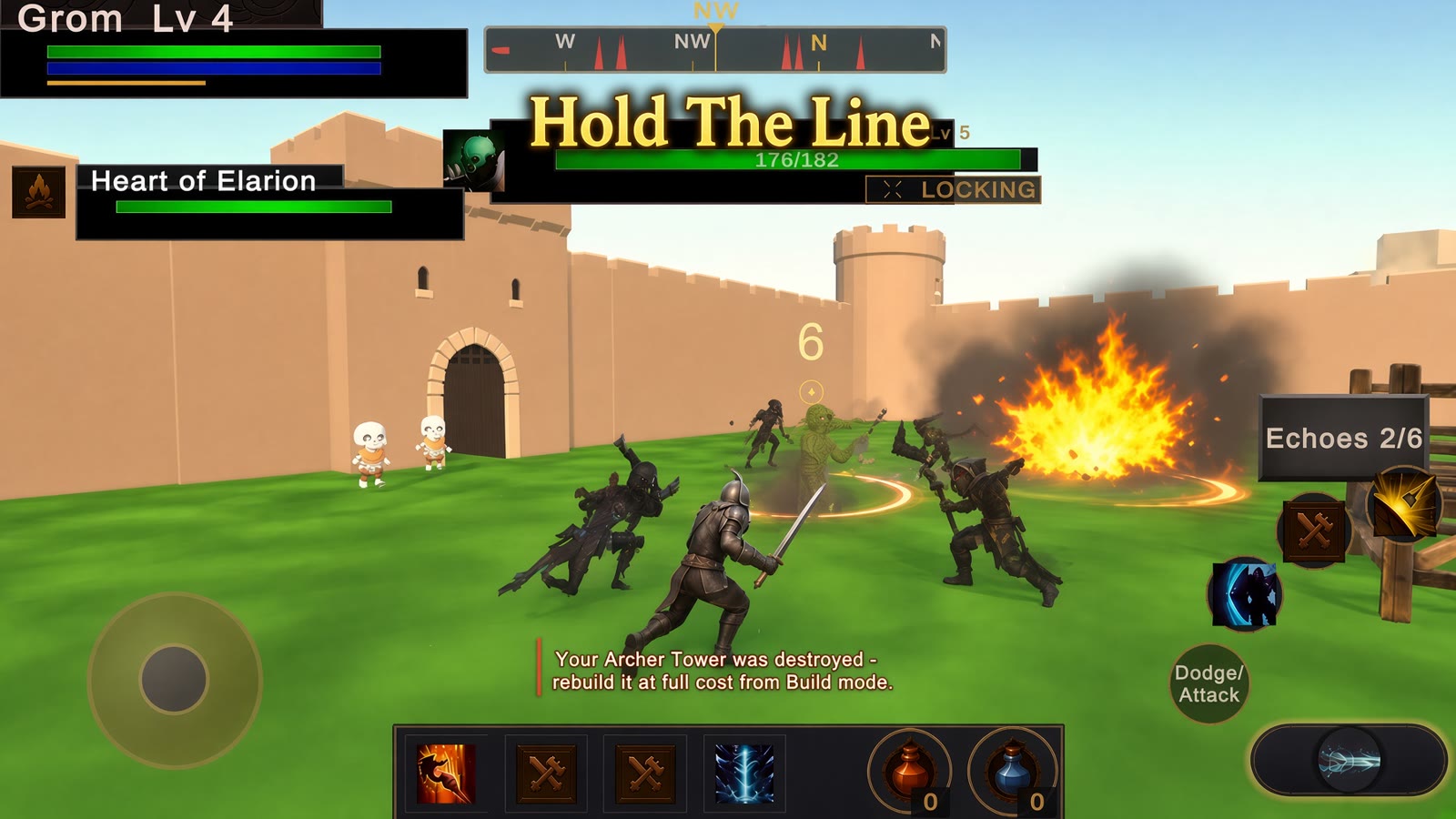 Hold The Line battle &mdash; Grom and allies defending the Heart of Elarion as enemies attack the walls
