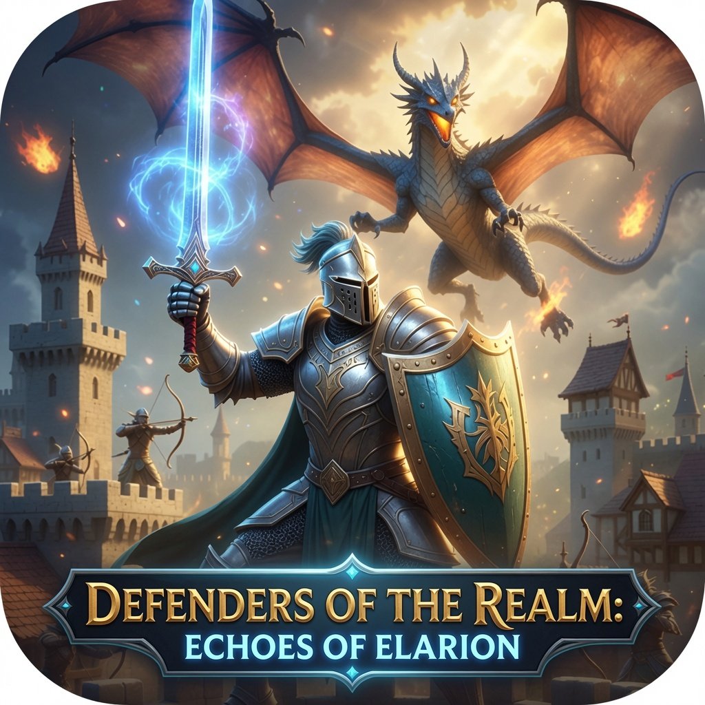 Defenders of the Realm: Echoes of Elarion &mdash; armored knight and dragon key art