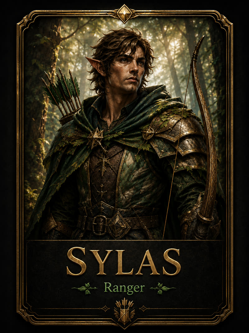 Sylas, Ranger &mdash; elven archer in a leaf-cloak